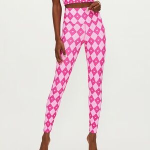 Beach Riot Pink Argyle High-Waist Leggings